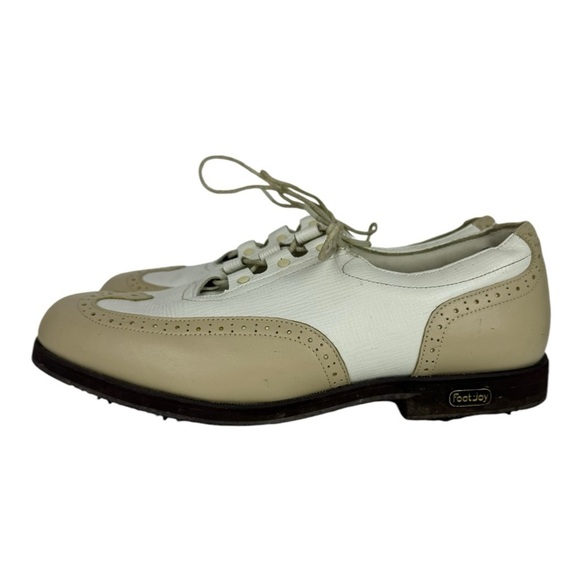 FootJoy Europa Collection Golf Shoes Womens Size 8.5 White Tan Wingtip 99283 J2X - Picture 1 of 10